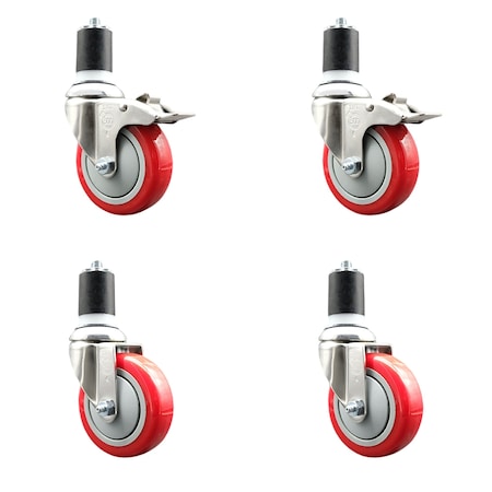 Service Caster 4 Inch 316SS Red Poly Swivel 1-7/8 Inch Expanding Stem Caster Lock Brake, 2PK SS316TTLEX20S414-PPUB-RED-2-S-2-178